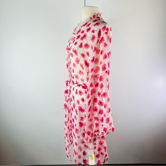 Oscar De La Renta Floral Sheer Ruffle Pretty Poppies 3X Pink Label Robe - Picture 6 of 11